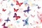 Generative AI illustration. Seamless watercolor pattern with pink purple lavender purple butterflies. Elegant vintage