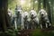 Generative AI Illustration of Siberian Huskies wearing capes in a mystical forest