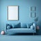 Generative ai illustration of a Soft blue sofa on blue background