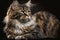 Generative AI illustration of studio portrait style image of Maine Coon pedigree domestic pet cat