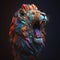 Generative AI illustration vibrant portrait of phantasmal irridescent Lion side profile