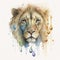 Generative AI illustration of watercolour style image conceptual design powerful solitary lion