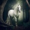 Generative ai illustration. A white horse in an enchanted forest