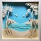 Generative AI illustrations, Abstract paper art of summer sea scenery with sea water splashing and beach.