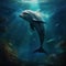 Generative AI illustrations, Charming dolphin playing at coral reef underwater