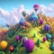 Generative AI, illustrations, Colorful hot air balloons flying over mountains