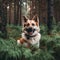 Generative AI illustrations, dog portrait in autumn forest.