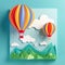 Generative AI illustrations, Flying Paper cut balloons. Colorful Greeting card