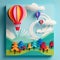 Generative AI illustrations, Flying Paper cut balloons. Colorful Greeting card