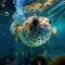 Generative AI illustrations, swimming tropical fish pufferfish