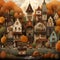 Generative AI illustrations, Village view in autumn colors.