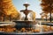 Generative AI Image of Ancient Fountain with Autumn Trees in the Park