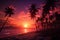 Generative AI Image of Beach Nature Landscape with Palm Trees at Sunset