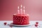 Generative AI Image of Beautiful Birthday Cake with Burning Candles on Pink Background