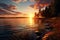 Generative AI Image of Beautiful Nature Landscape on the Lake at Sunset