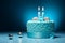 Generative AI Image of Birthday Cake with Candles and Candy Decoration on Blue Background