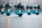 Generative AI Image of Blue Hanging Lanterns Decoration on White Background