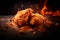 Generative AI Image of Crispy Fried Chicken with Hot Fire on Wooden Table