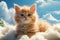 Generative AI Image of Cute Persian Kitten Relaxing on Clouds with Bright Blue Sky