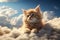 Generative AI Image of Cute Persian Kitten Relaxing on Clouds in Bright Day