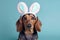 Generative Ai image of a dachshund wearing easter bunny ears