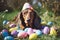 Generative Ai image of a dachshund wearing easter bunny ears