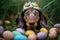 Generative Ai image of a dachshund wearing easter bunny ears