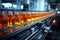 Generative AI Image of Drink Bottles on Conveyor Belt System in Modern Beverage Factory