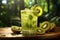 Generative AI Image of Fresh Kiwi Fruit Drink in Glass with Nature Background