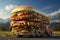 Generative AI Image of Giant Burger on the Truck with Nature Background at Bright Day