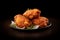 Generative AI Image of Golden Brown Fried Chicken with Sauce in Black Plate