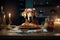 Generative AI image of a golden retriever at a table