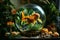 Generative AI Image of Goldfish in Fish Bowl with Fruit Plant on Table for Nowruz Celebration