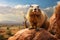 Generative AI Image of Groundhog Standing on a Rock with Nature View in Bright Day