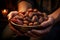 Generative AI Image of Hands Holding a Bowl of Dried Dates Fruit