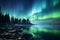 Generative AI Image of Lake River Landscape with Aurora Borealis in Night Sky