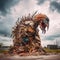 Generative AI image of a large monster made of trash