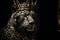 Generative AI Image of Leopard King Wearing a Gold Crown on a Dark Background