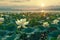 Generative AI Image of Lotus Flower Floating on the Lake with Fresh Air in the Morning