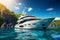 Generative AI Image of Luxury Yacht in the Sea with Nature View in Bright Day