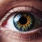 Generative AI Image of Macro Shot of Human Eye with Beautiful Brownish Gray Lens
