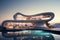 Generative AI Image of Minimalist Futuristic Hotel Resort Building with Swimming Pool