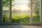 Generative AI Image of Nature View of Green Meadow From House Window in the Morning