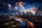 Generative AI Image of New Year Eve Celebration with Cityscape and River in US