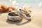 Generative AI Image of a Pair of Silver Engagement Rings on a White Sandy Beach