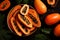 Generative AI Image of Papayas Fruit Slices in Basket on Dark Background