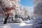 Generative AI Image of Path with Snowy Trees Nature View in Bright Day