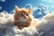 Generative AI Image of Persian Kitten Relaxing on Clouds with Bright Blue Sky Background