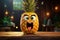 Generative AI Image of Pineapple Fruit Cartoon Character with Cute Expression on Wooden Table