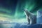 Generative AI Image of Polar Bear Animal with Aurora Borealis in Night Sky
